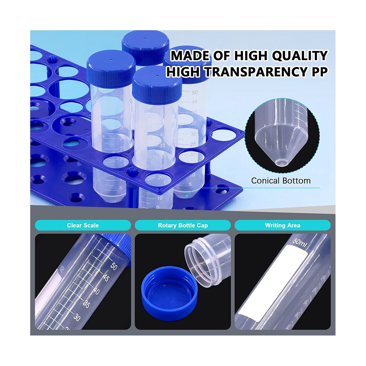 27Pcs 50Ml Plastic Test Tubes with Test Tube Rack,