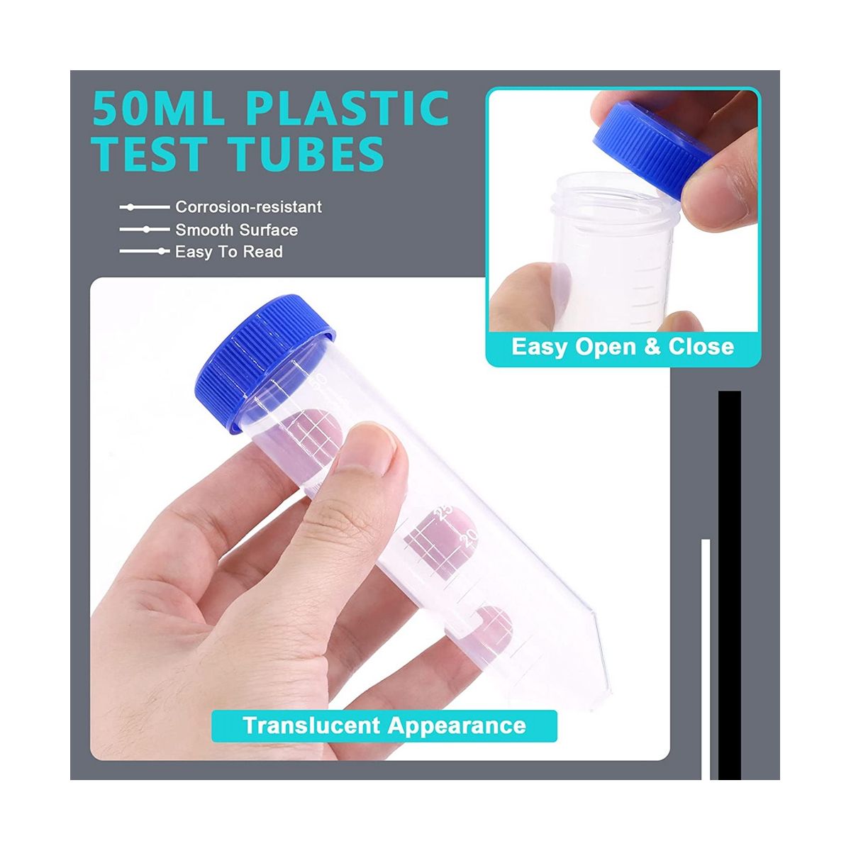 27Pcs 50Ml Plastic Test Tubes with Test Tube Rack,