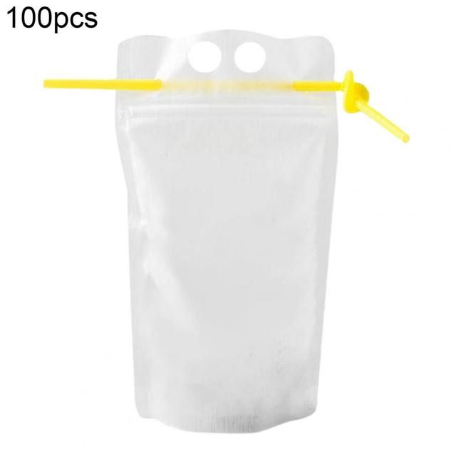 100pcs Disposable Drink Pouch 500ml Reclosable Toting Bags