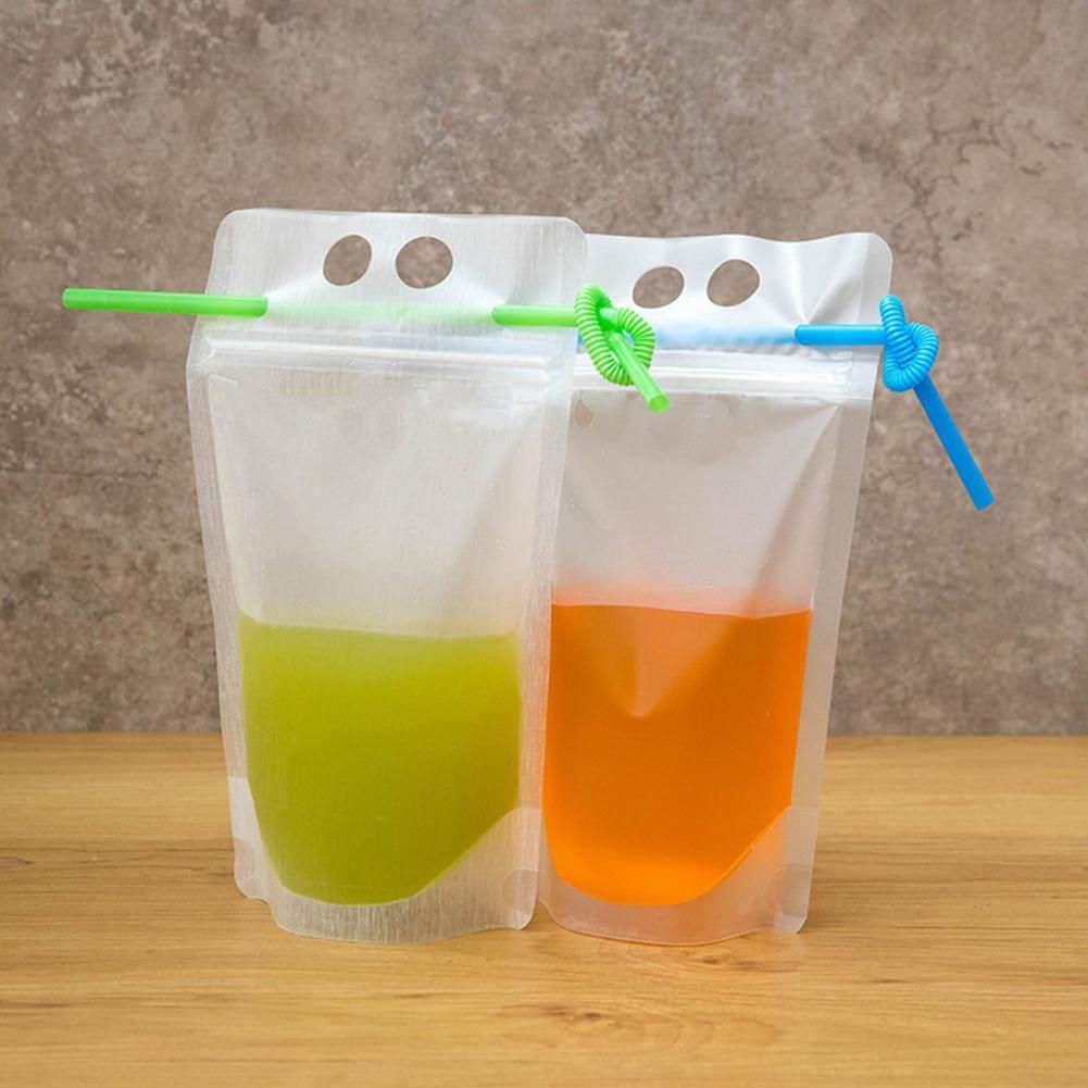 100pcs Disposable Drink Pouch 500ml Reclosable Toting Bags