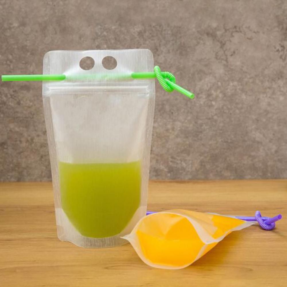 100pcs Disposable Drink Pouch 500ml Reclosable Toting Bags