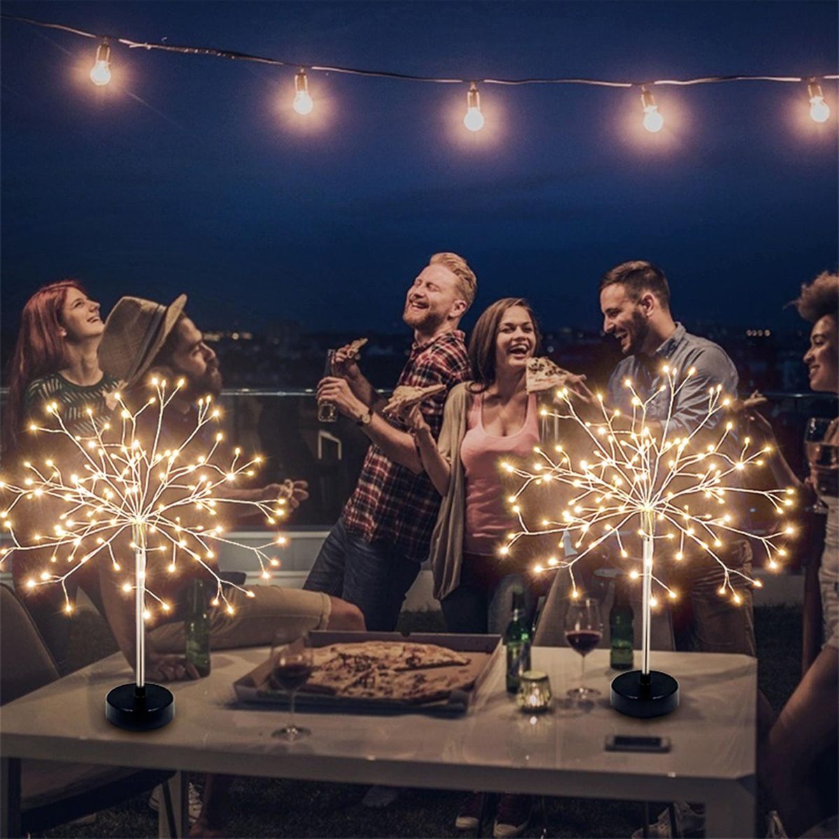 120 LEDs Branch Tree Lights Table Lamp with Remote Contro-l Brightness Adjustable USB Rechargable Batterys Powered IP44 Water Resistance Centerpiece Indoor Outdoor Artificial Decoration  Lighted Tree for Bedroom Party Wedding