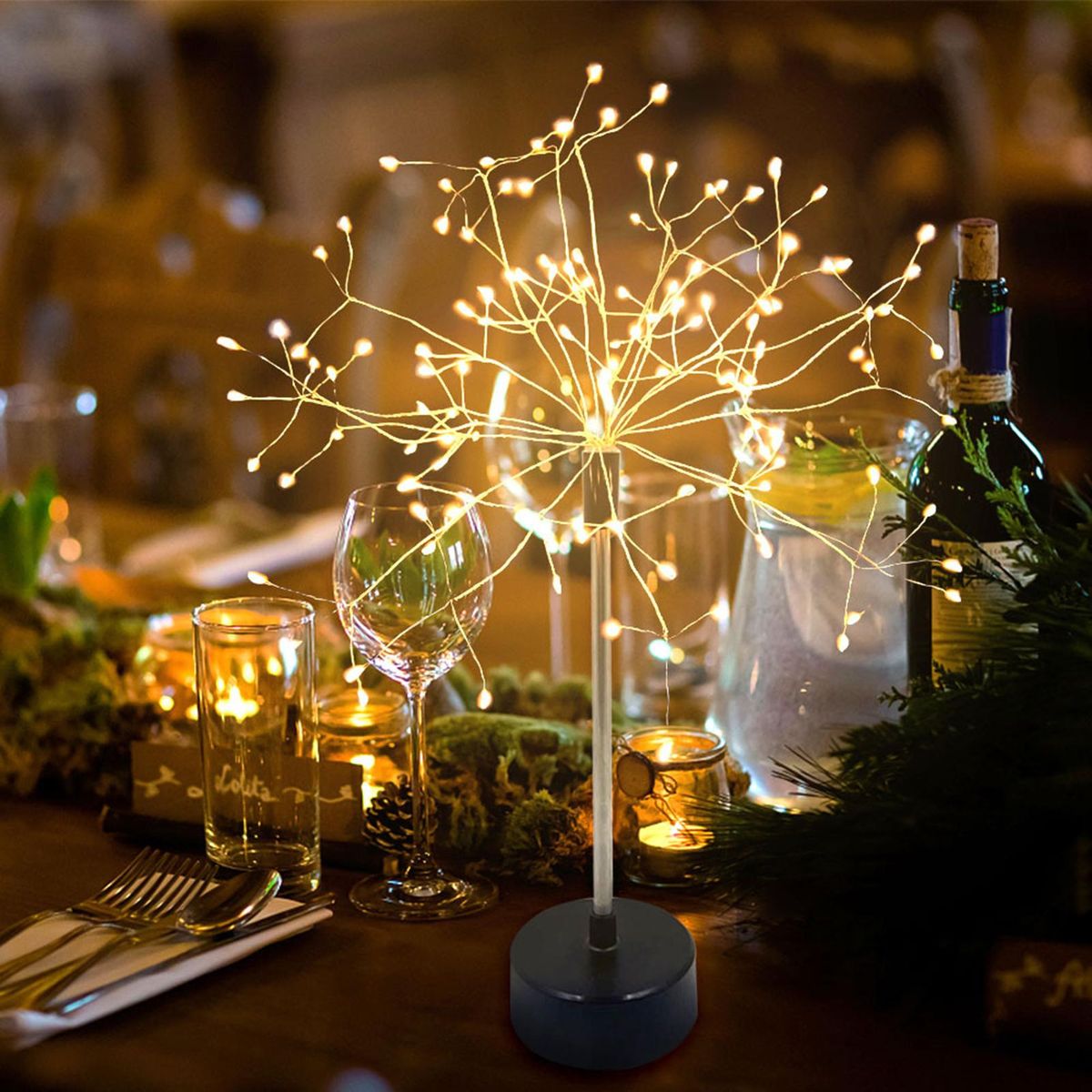 120 LEDs Branch Tree Lights Table Lamp with Remote Contro-l Brightness Adjustable USB Rechargable Batterys Powered IP44 Water Resistance Centerpiece Indoor Outdoor Artificial Decoration  Lighted Tree for Bedroom Party Wedding