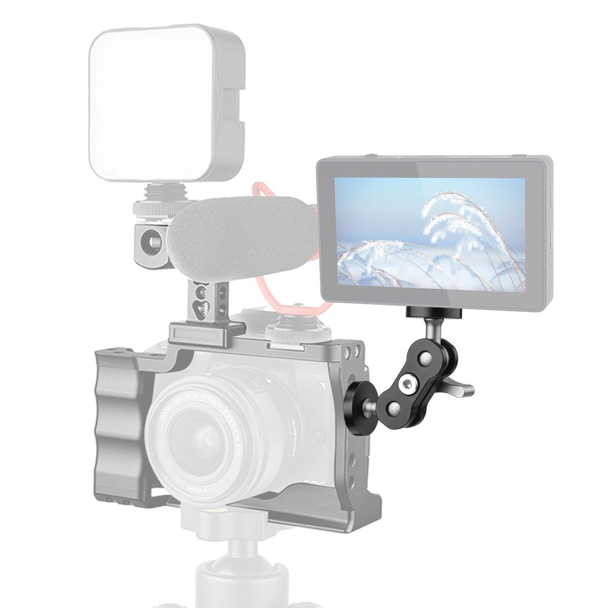 Andoer MA-75 Magic Arm Extension Bracket Monitor Mount Adapter Aluminum Alloy 1/4 Inch Screws Connection Dual Flexible Ball Head for Mounting Video Monitor LED Light, Pack of 2pcs