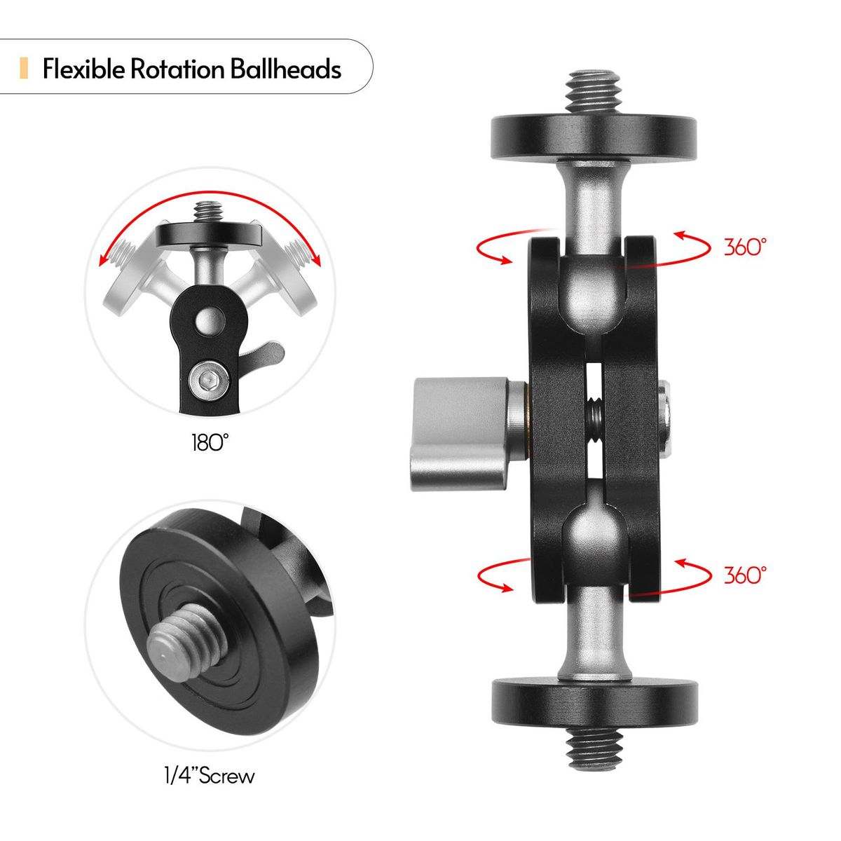 Andoer MA-75 Magic Arm Extension Bracket Monitor Mount Adapter Aluminum Alloy 1/4 Inch Screws Connection Dual Flexible Ball Head for Mounting Video Monitor LED Light, Pack of 2pcs