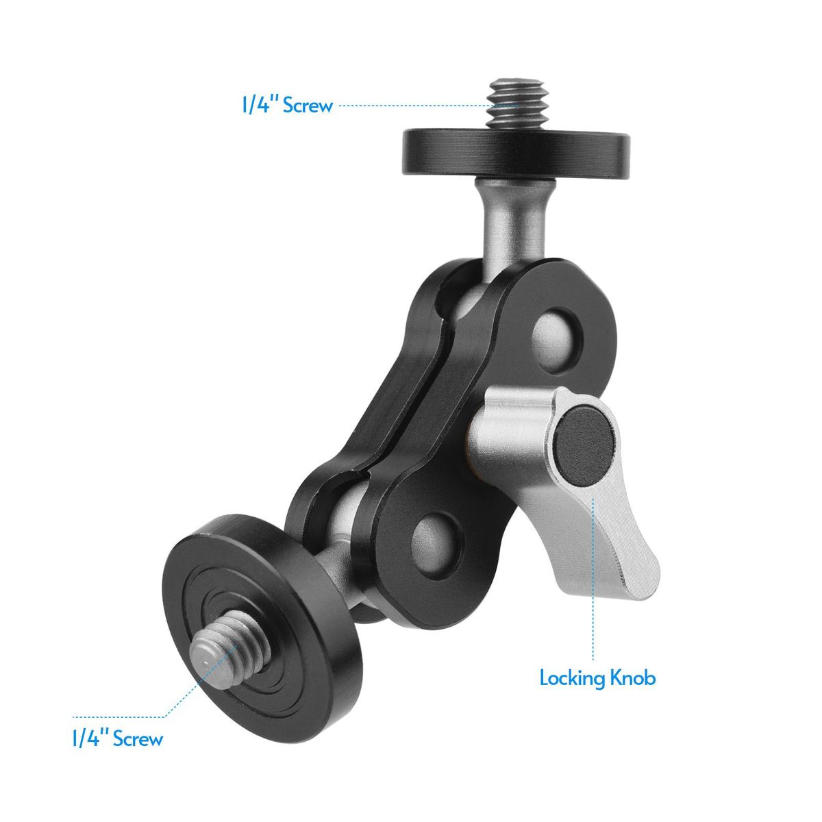 Andoer MA-75 Magic Arm Extension Bracket Monitor Mount Adapter Aluminum Alloy 1/4 Inch Screws Connection Dual Flexible Ball Head for Mounting Video Monitor LED Light, Pack of 2pcs