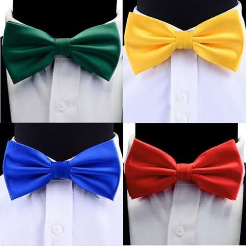 Set Of 4 Men's Bowtie With Cufflinks And Pocket Squares  - Green, Blue, Red,yellow