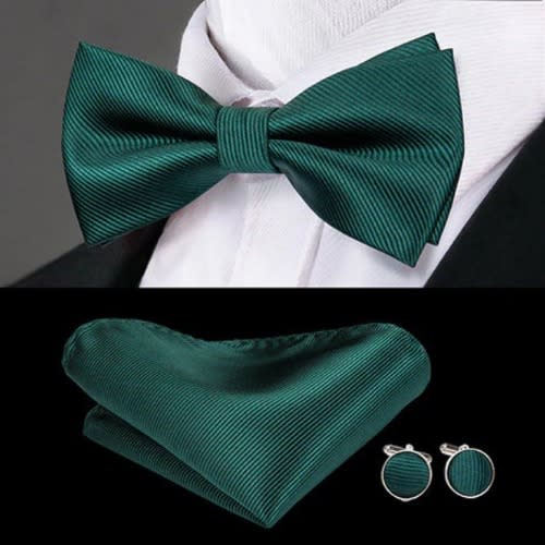 Set Of 4 Men's Bowtie With Cufflinks And Pocket Squares  - Green, Blue, Red,yellow