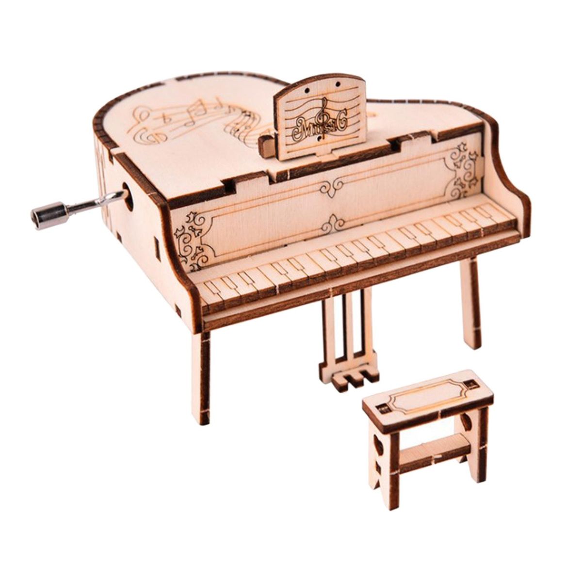 Wooden Grand Piano Model Hand Crank Music Box For Adult Kid