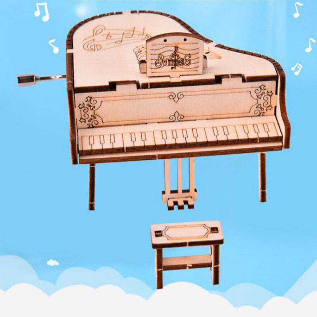 Wooden Grand Piano Model Hand Crank Music Box For Adult Kid