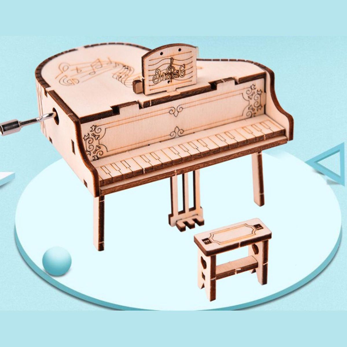 Wooden Grand Piano Model Hand Crank Music Box For Adult Kid