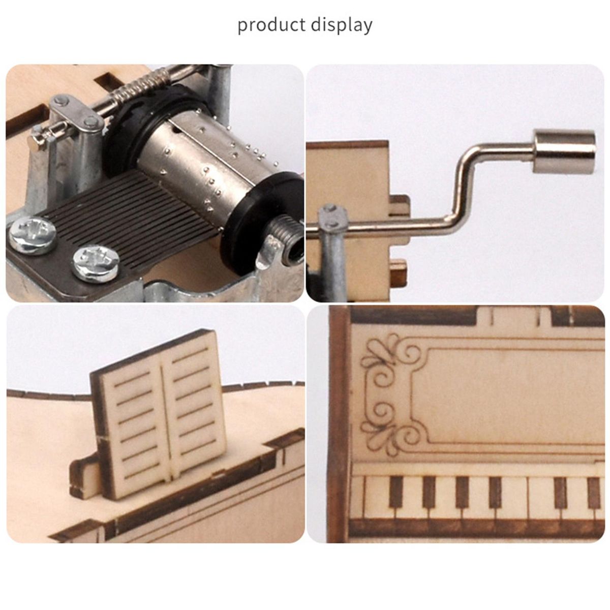 Wooden Grand Piano Model Hand Crank Music Box For Adult Kid