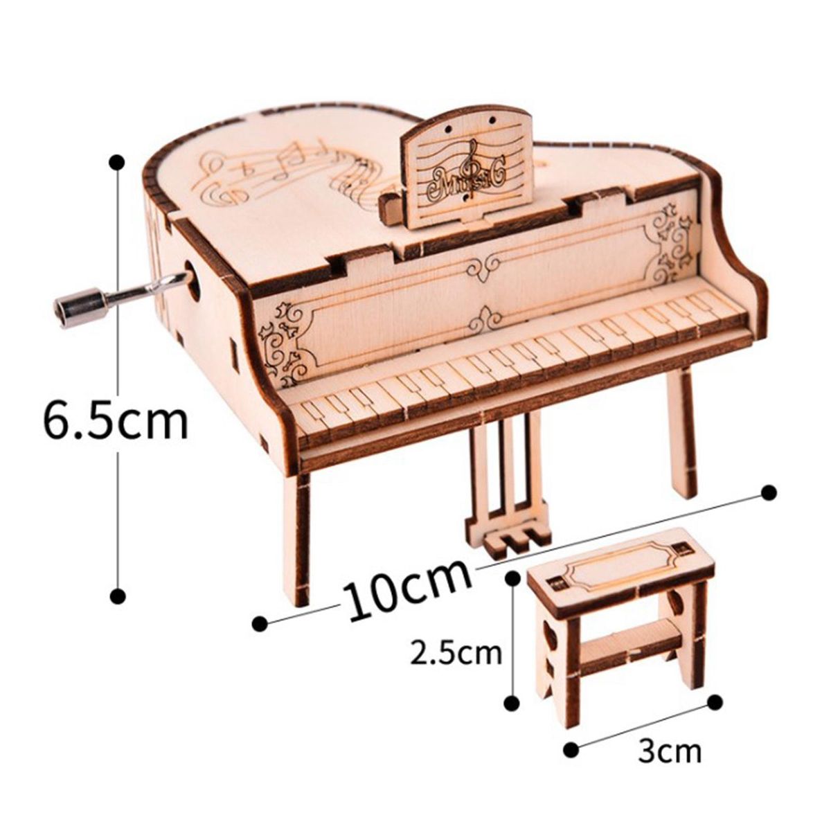 Wooden Grand Piano Model Hand Crank Music Box For Adult Kid