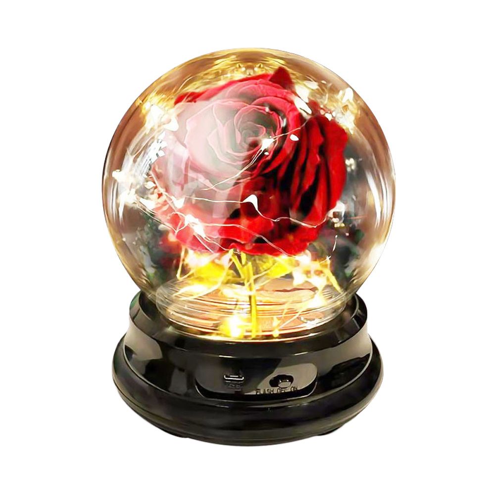 Rose Lamp Red Silk Rose In Glass Dome With Warm/ Colorful