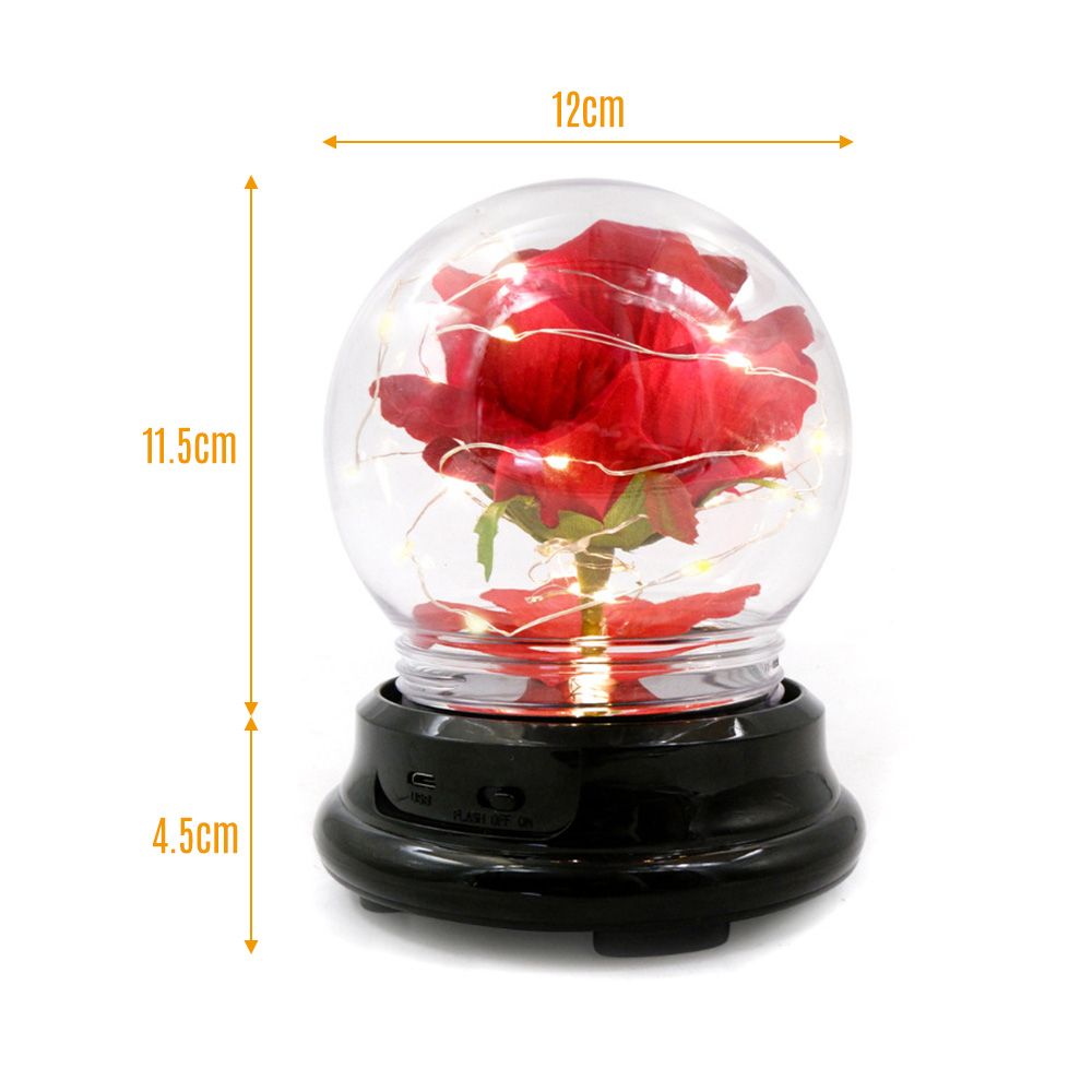 Rose Lamp Red Silk Rose In Glass Dome With Warm/ Colorful