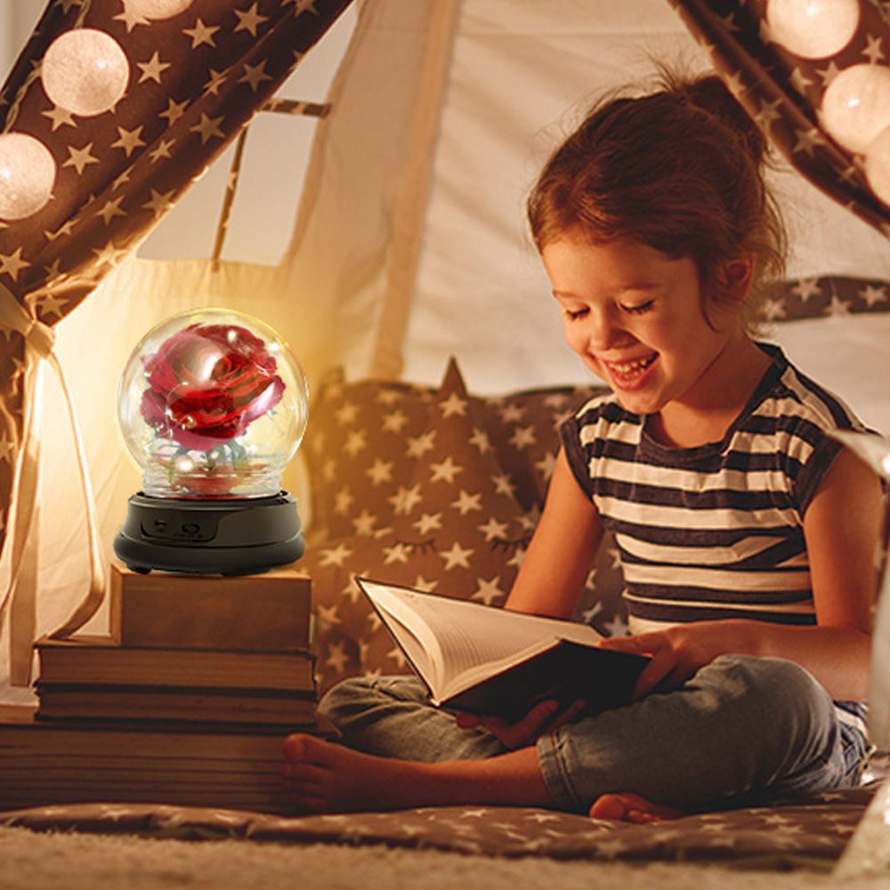 Rose Lamp Red Silk Rose In Glass Dome With Warm/ Colorful