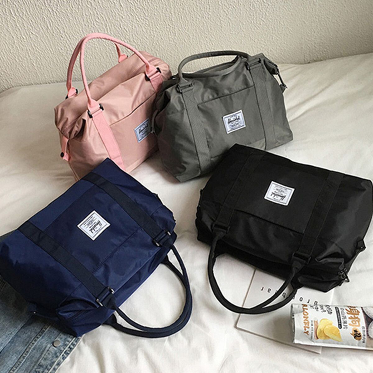Waterproof Nylon Luggage Weekend Gym Bag Carry On Handbag Tote Sport Bags For Men And Women Blue