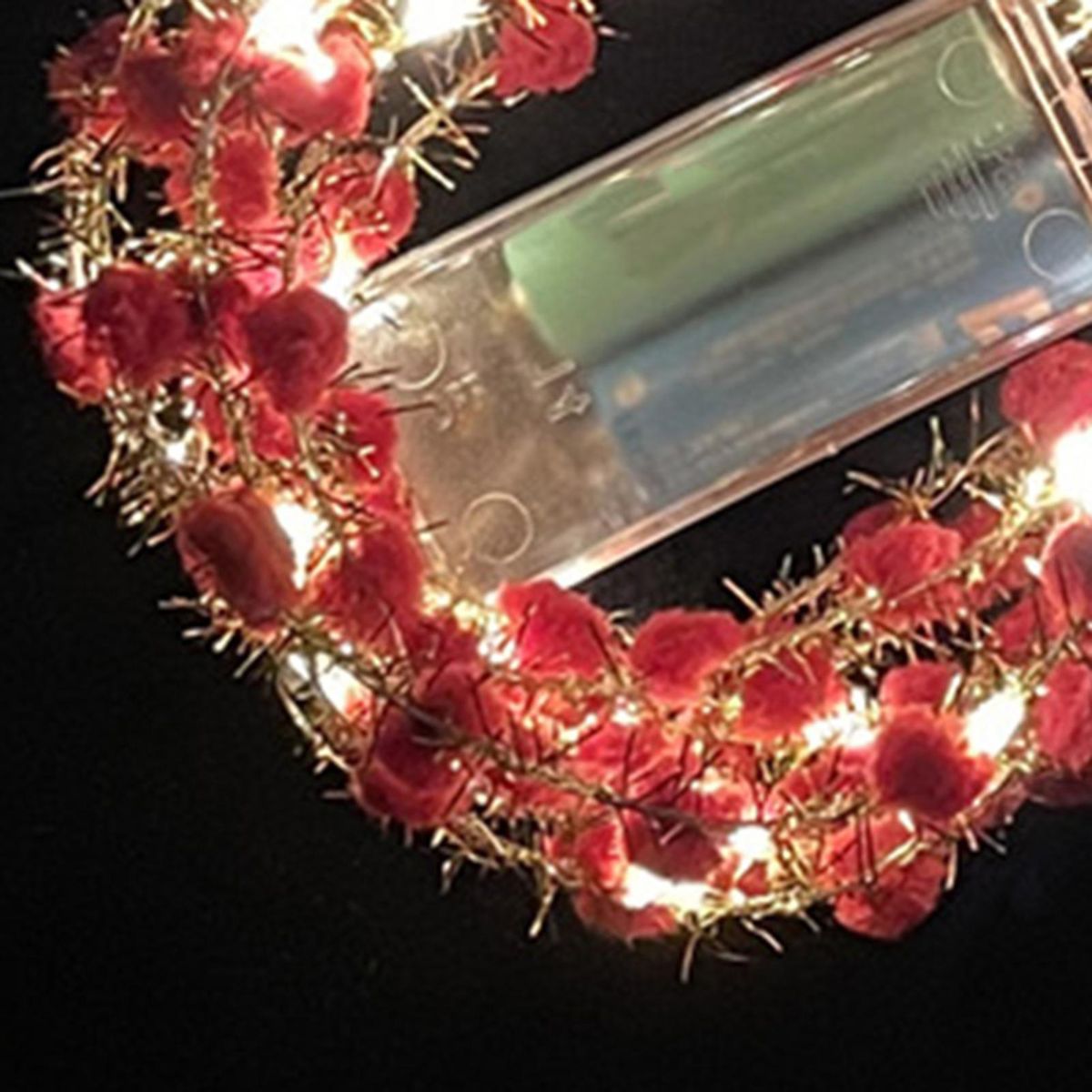 Xmas Fur Ball Light String Warm White Light String Red