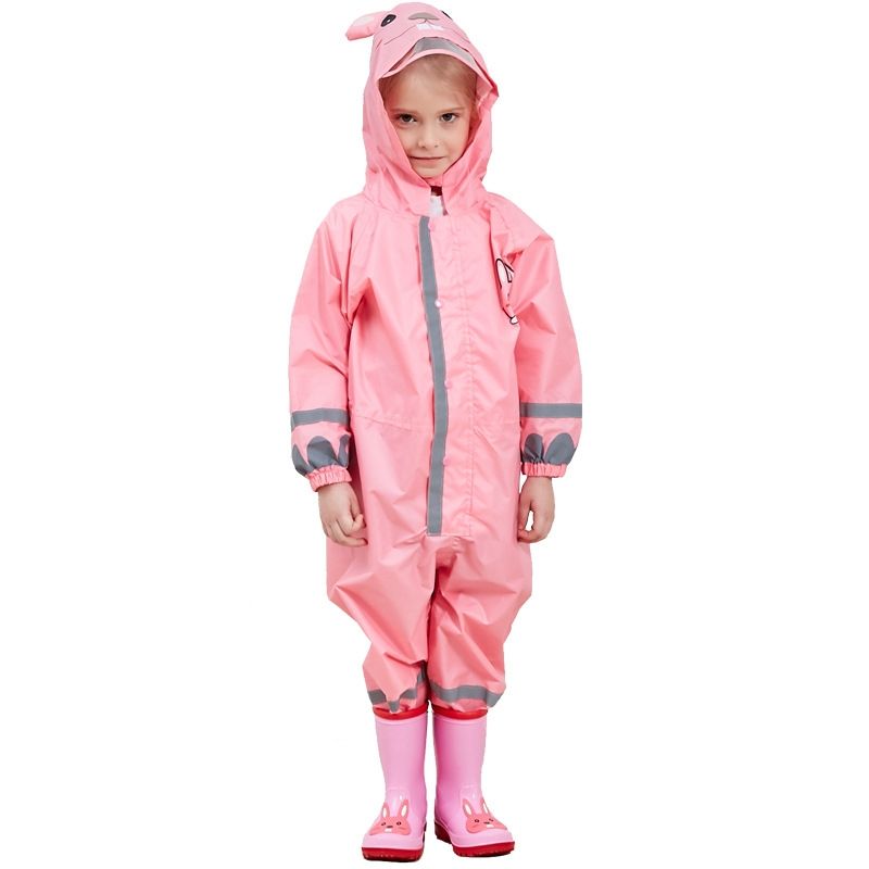 Children One-Piece Raincoat Boys And Girls Lightweight Hooded Poncho-Pink