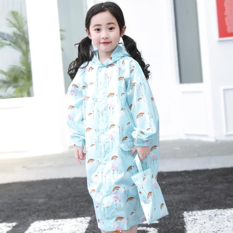 Cartoon Children Raincoats Waterproof Raincoat With Schoolbag-Blue