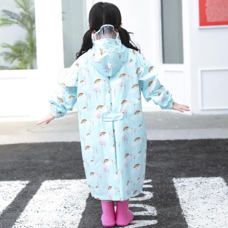 Cartoon Children Raincoats Waterproof Raincoat With Schoolbag-Blue