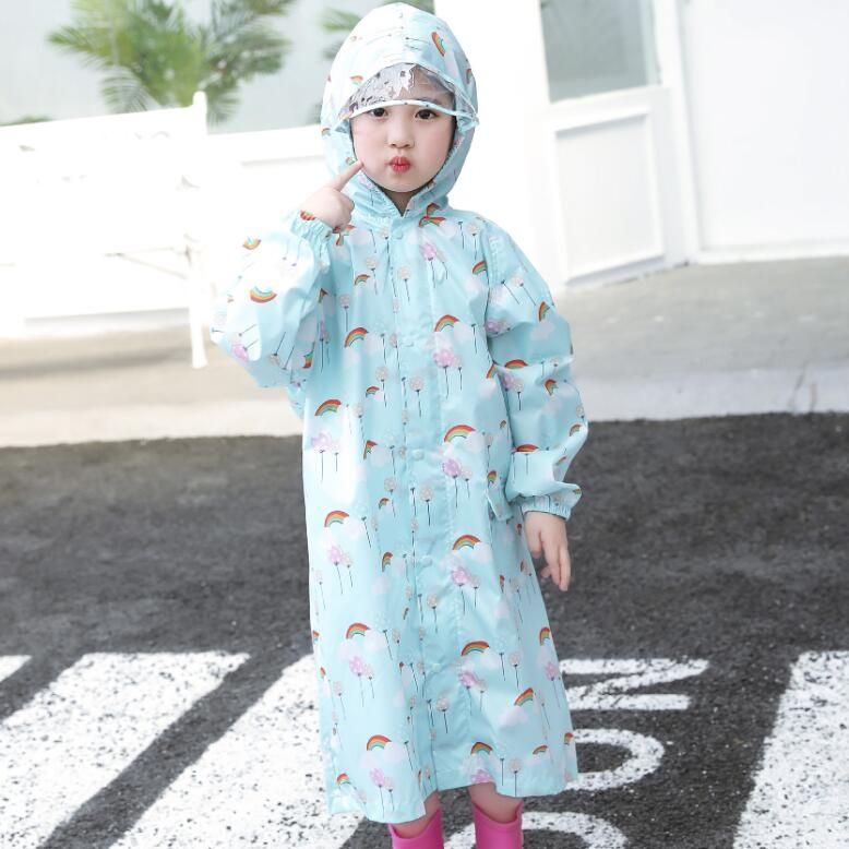 Cartoon Children Raincoats Waterproof Raincoat With Schoolbag-Blue