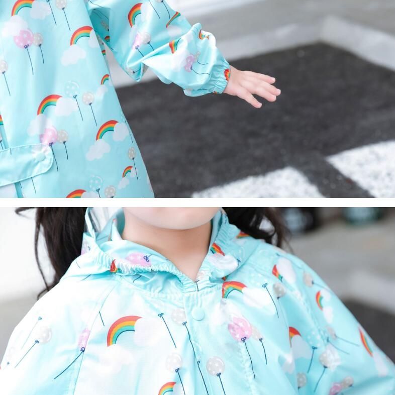 Cartoon Children Raincoats Waterproof Raincoat With Schoolbag-Blue