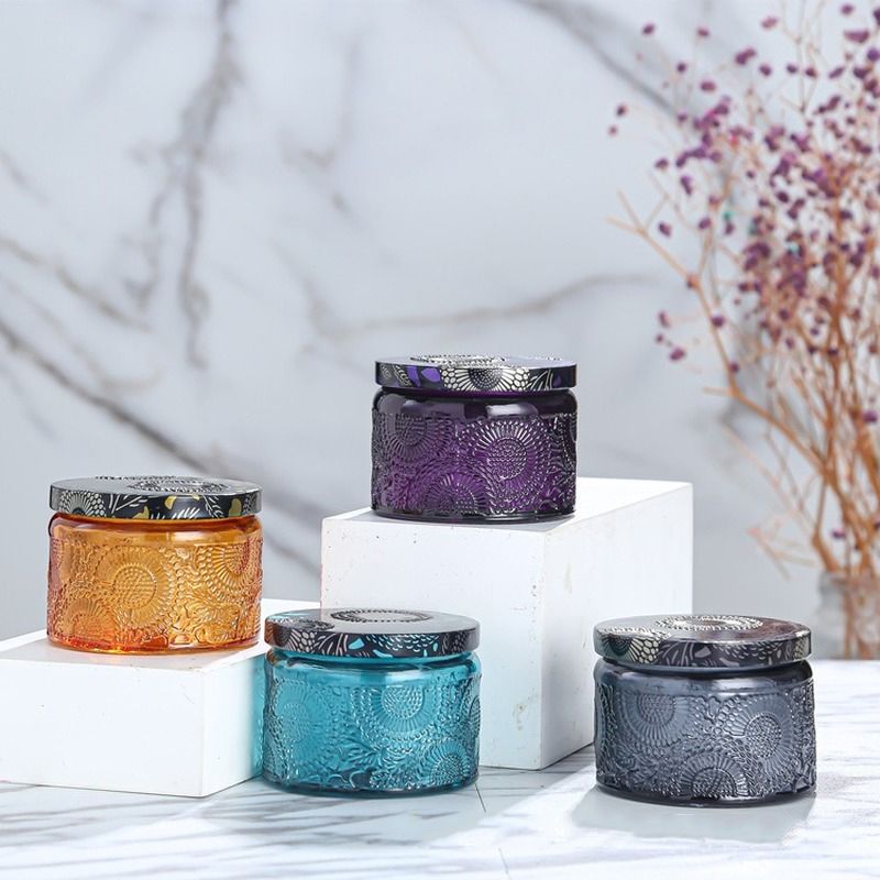 100ml Embossed Candle Jar Aromatherapy Candle Holder Glass