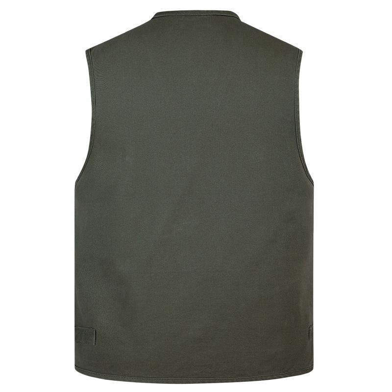 Men Vest Cotton Button Multi Pocket Solid Big Size Travel Waistcoat