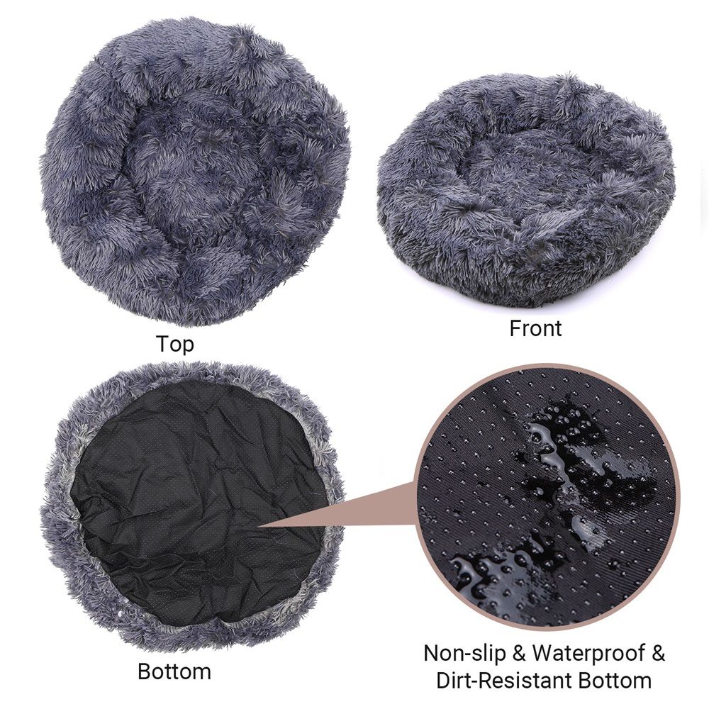 Comfortable Plush Round Pet Bed For Dogs Cats Soft Fur Donut