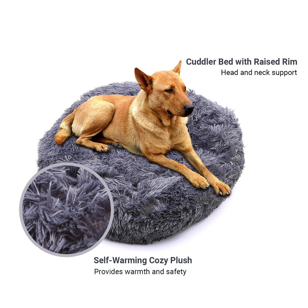 Comfortable Plush Round Pet Bed For Dogs Cats Soft Fur Donut