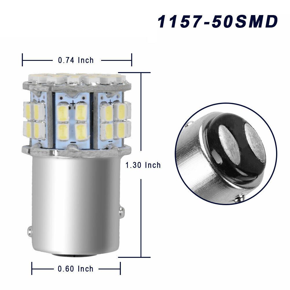 2Pcs 6000K White 1157 50SMD Tail Brake LED Lights Bulb