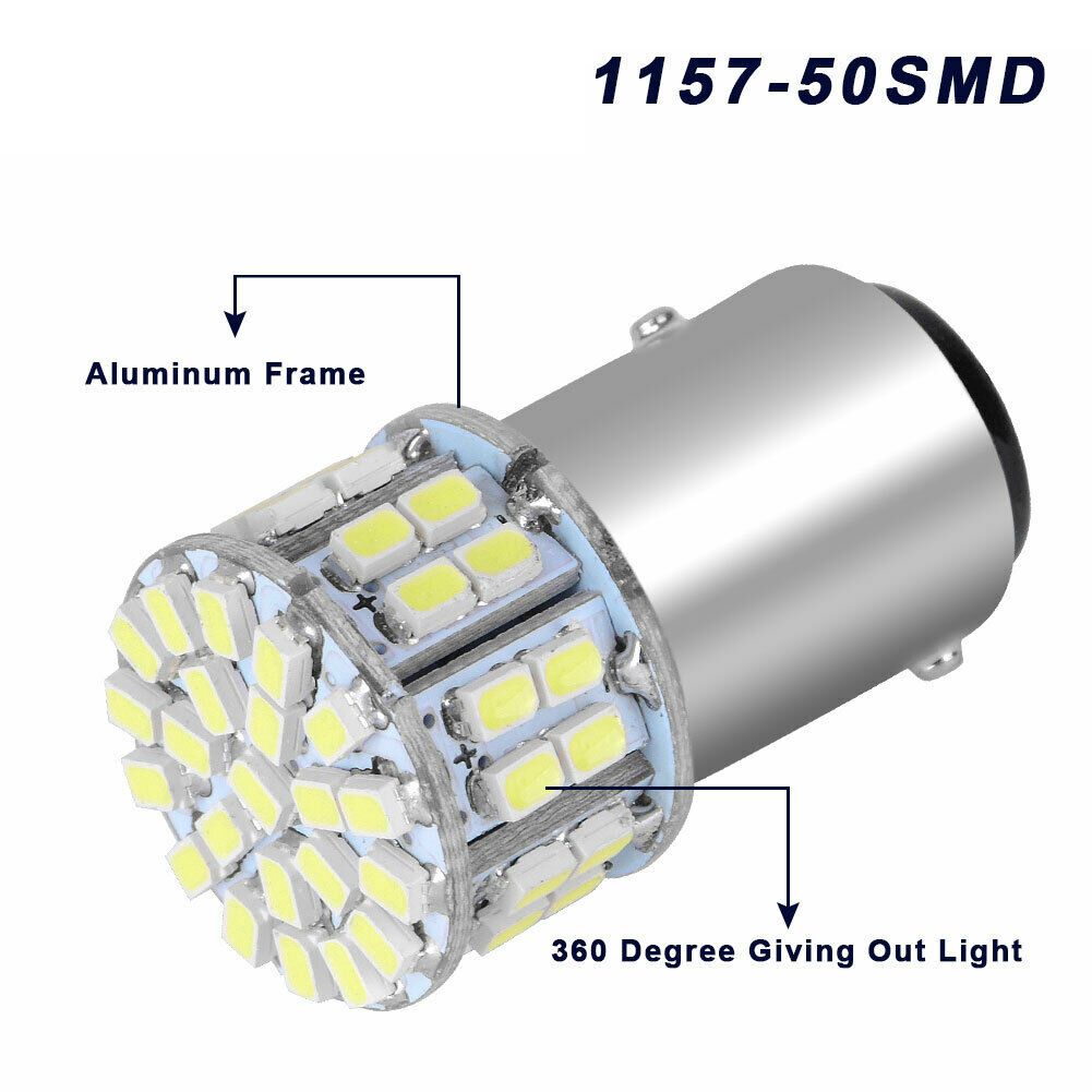 2Pcs 6000K White 1157 50SMD Tail Brake LED Lights Bulb