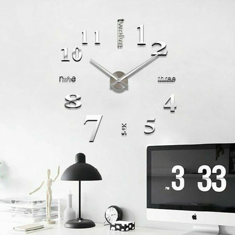3D Mirror Number Wall Clock Stickers