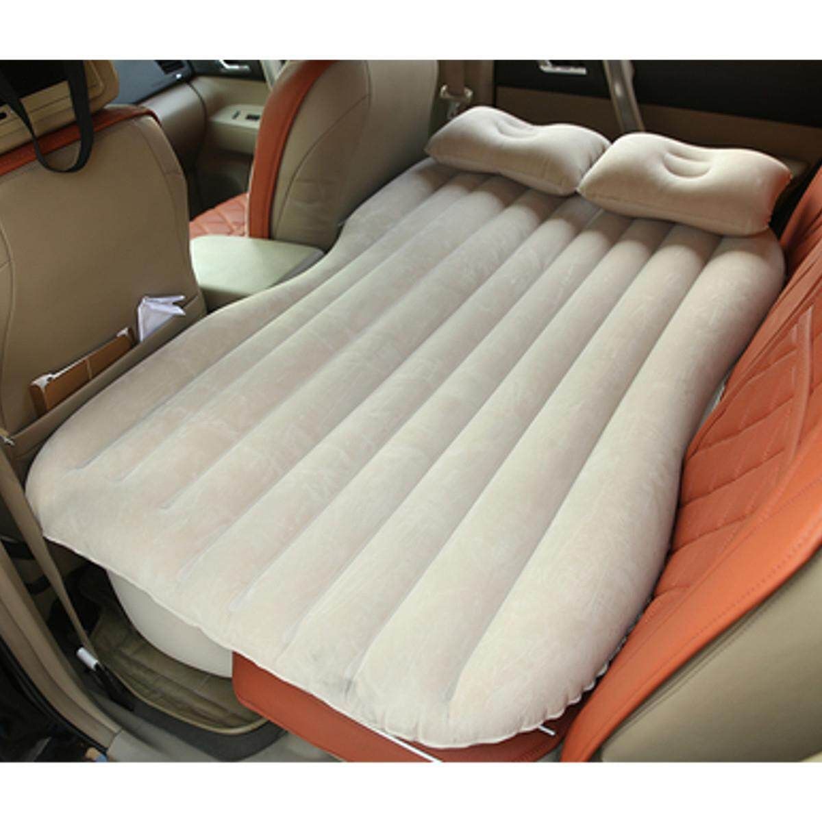 Inflatable SUV Car Travel Mattress Back Seat Camping Air Bed W/ Pump 2 Pillow Beige (apricot)