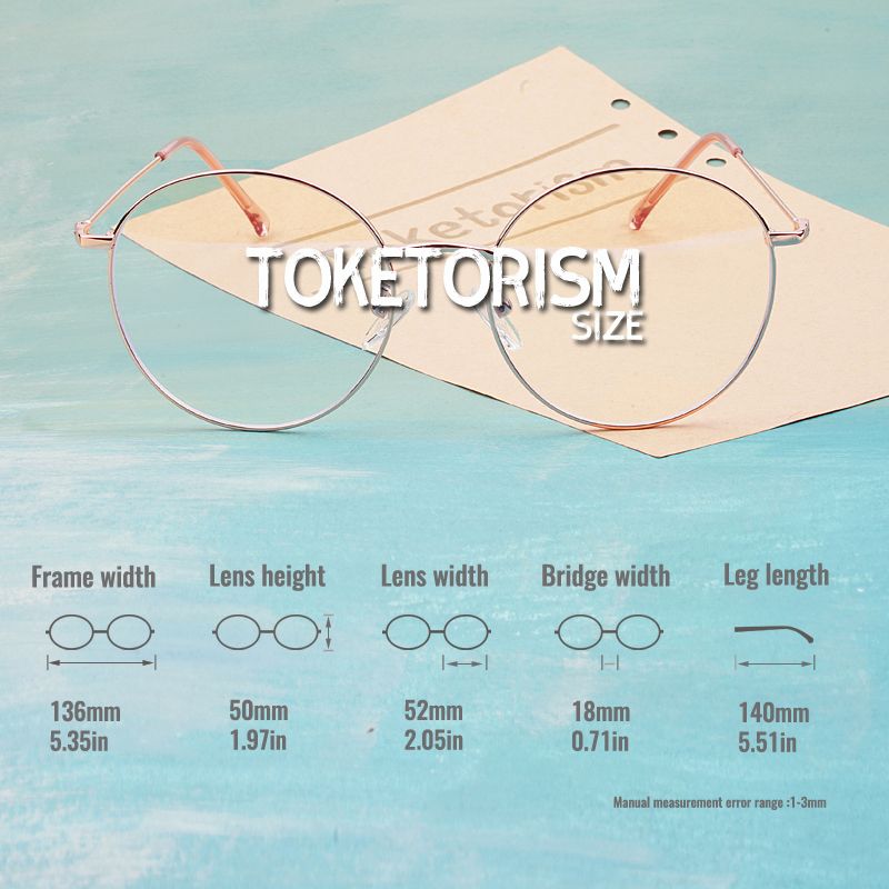 (silver Black)Toketorism Rose Gold Metal Frame Round Glasses Blue Light