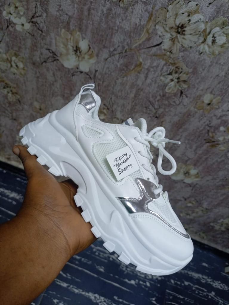 Plain Soft White Color Unique Sneakers