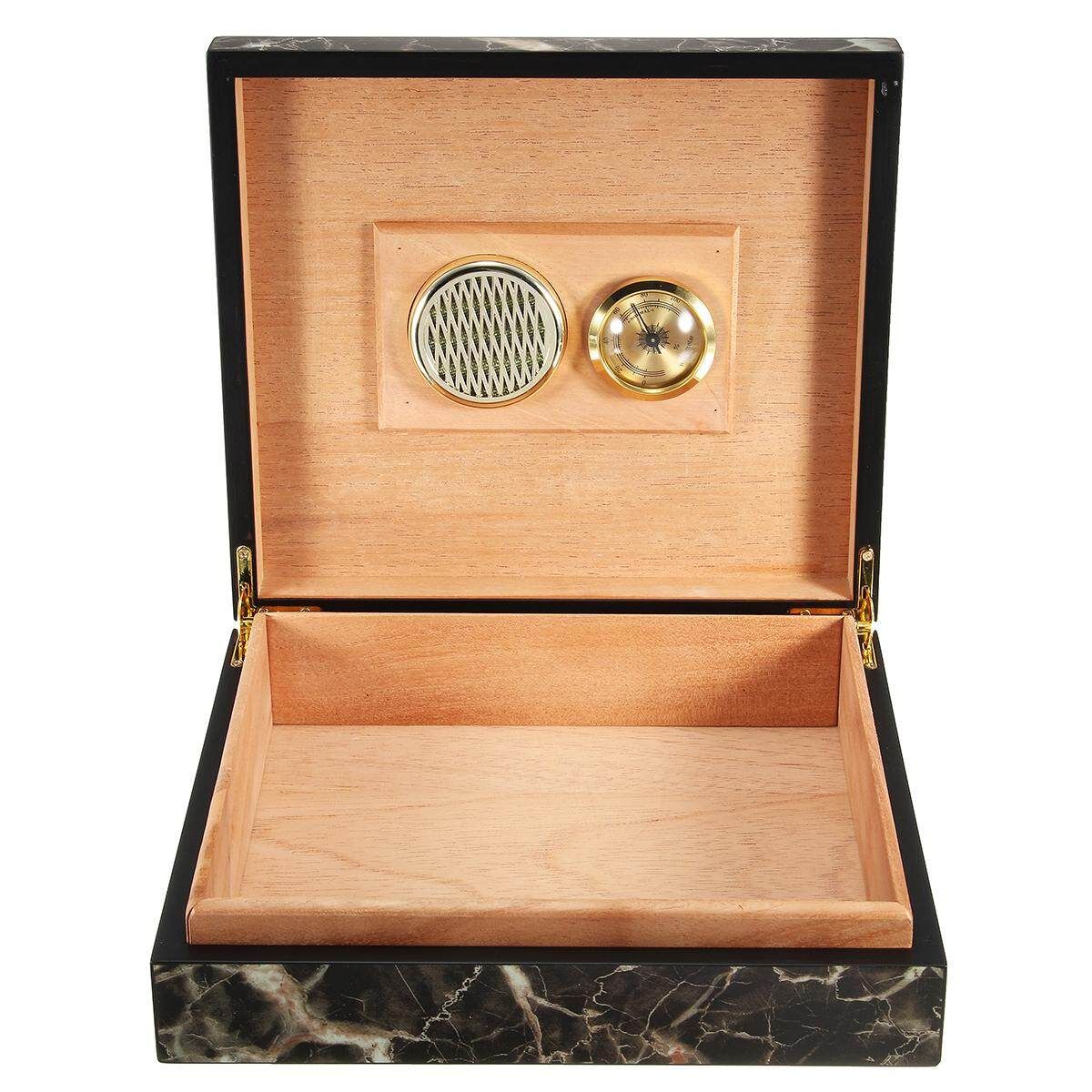 Black Cedar Wooden Lined Cigar Storage Case Box W/ Humidor Humidifier Hygrometer