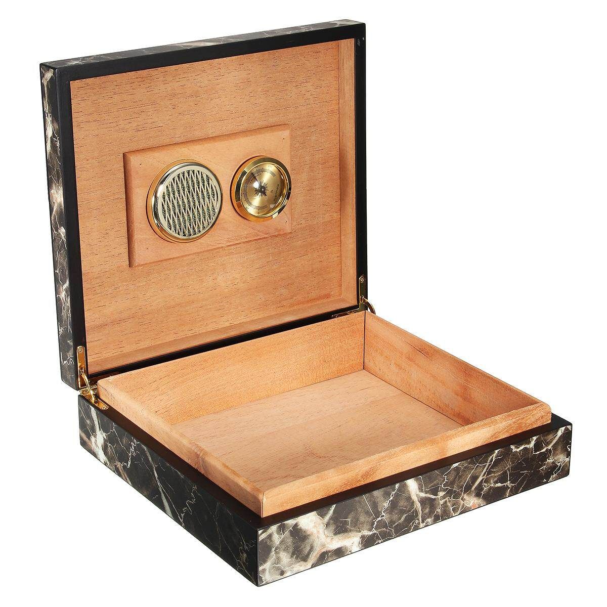Black Cedar Wooden Lined Cigar Storage Case Box W/ Humidor Humidifier Hygrometer