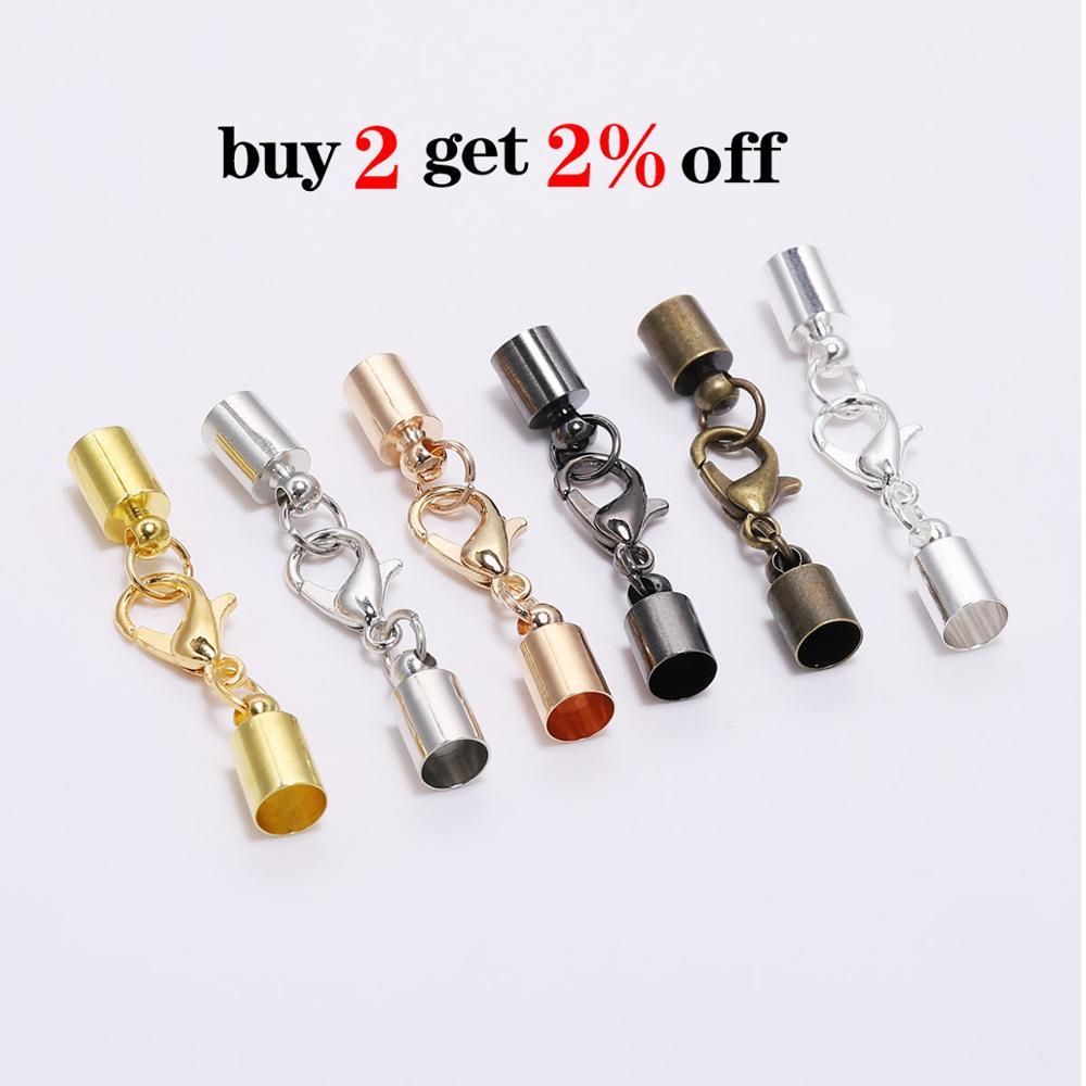 10pcs/Lot Leather Cord Bracelet Lobster Clasps Hooks 3 4 5 6 8 10mm Crimps End Tip Caps Connectors For Jewelry Making Findings