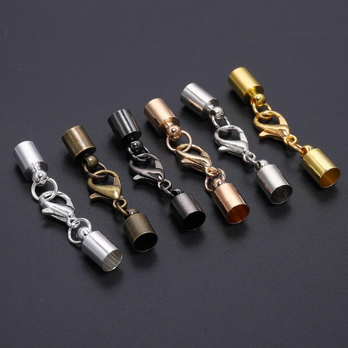 10pcs/Lot Leather Cord Bracelet Lobster Clasps Hooks 3 4 5 6 8 10mm Crimps End Tip Caps Connectors For Jewelry Making Findings