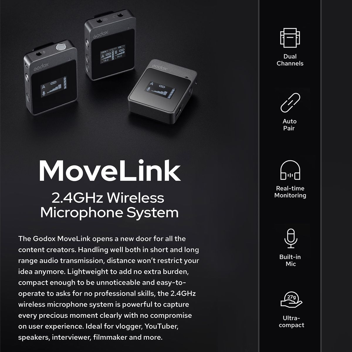 2.4G Wireless Microphone System(2*Transmitters + 1*Receiver)