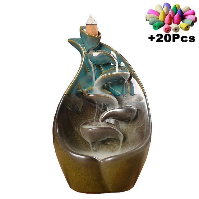 With 10Cones Free Gift Waterfall Incense Burner Ceramic