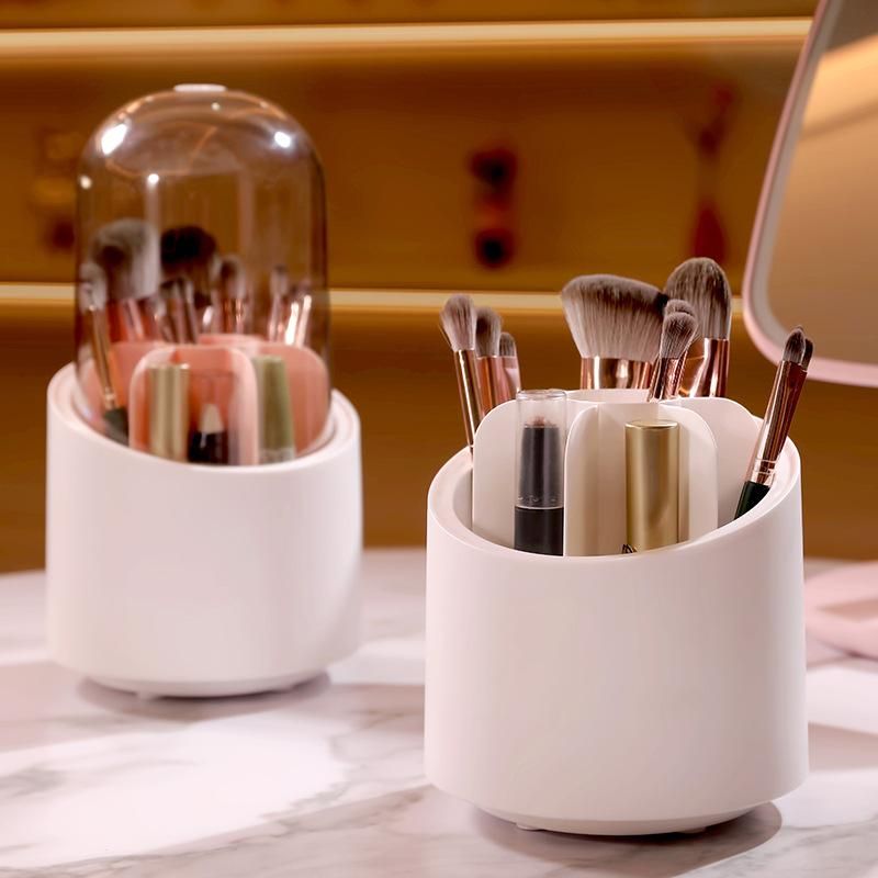 360 rotating makeup brush storage tube dust-proof eye shadow brush barrel dressing table shelf desktop pen holder box product basket Glacier Blue (360°rotatable/without cover)