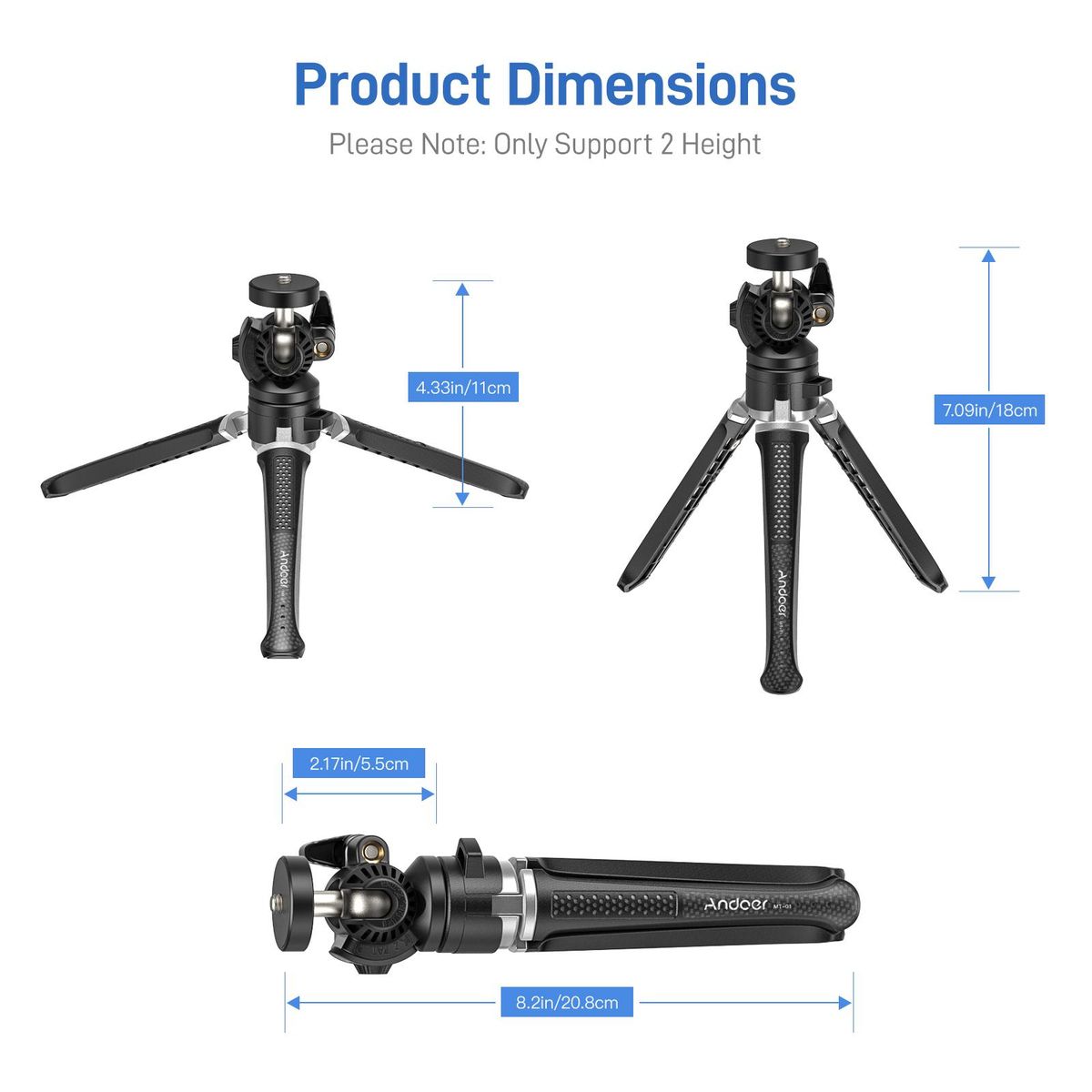 Andoer MT-01 Desktop Tripod Stand 2 Levels Adjustable Height 360° Rotatable Ball Head with Phone Holder Flexible Extension Arm Max. 5kg Load Capacity for Vlog Live Streaming Online Teaching Video Conference