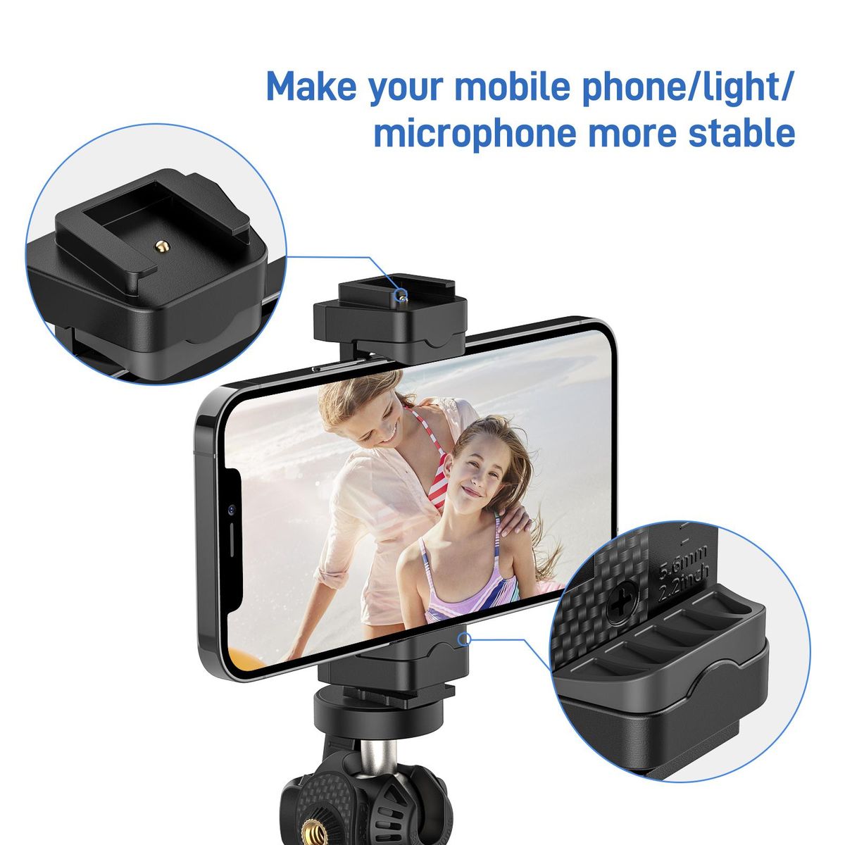 Andoer MT-01 Desktop Tripod Stand 2 Levels Adjustable Height 360° Rotatable Ball Head with Phone Holder Flexible Extension Arm Max. 5kg Load Capacity for Vlog Live Streaming Online Teaching Video Conference
