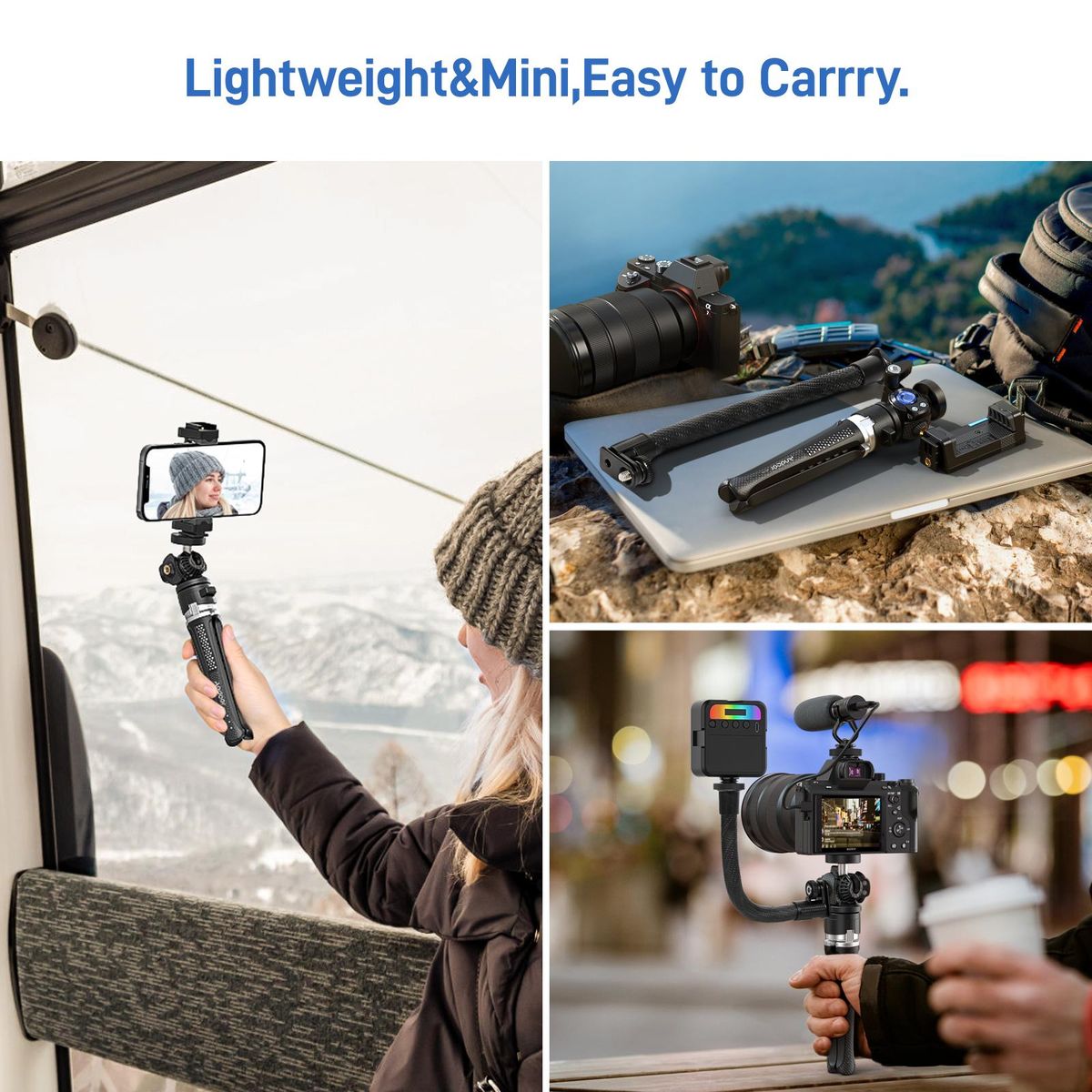 Andoer MT-01 Desktop Tripod Stand 2 Levels Adjustable Height 360° Rotatable Ball Head with Phone Holder Flexible Extension Arm Max. 5kg Load Capacity for Vlog Live Streaming Online Teaching Video Conference