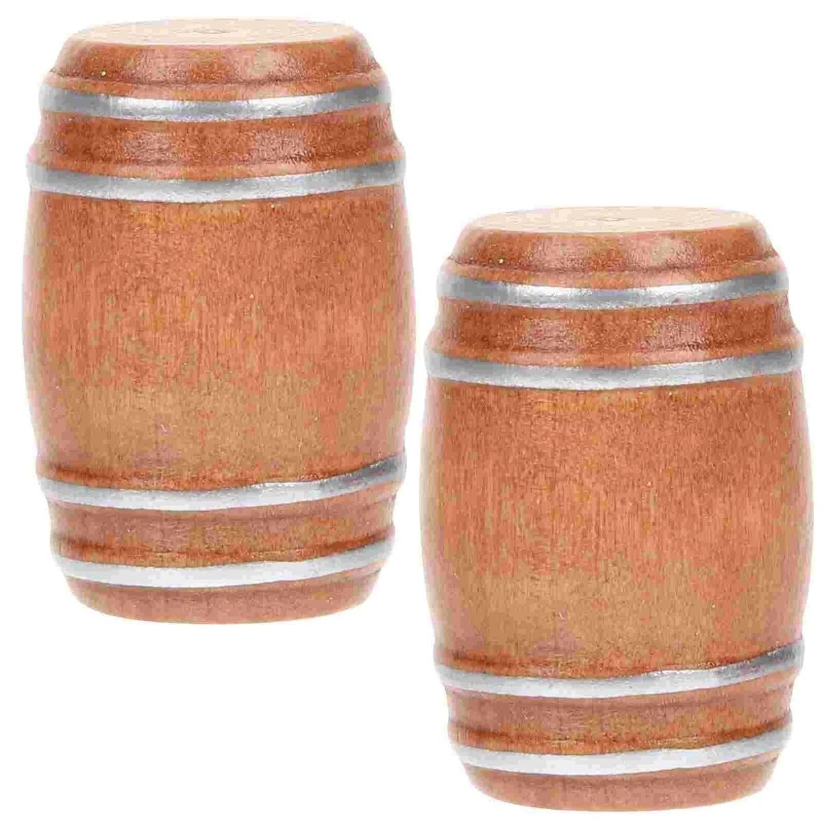 2 Pcs Mini Accessories Beer Barrel Tiny House Ornament Miniature Figurines Pocket Barrels Models Adornment Wooden Child