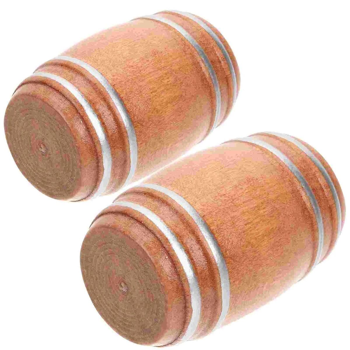 2 Pcs Mini Accessories Beer Barrel Tiny House Ornament Miniature Figurines Pocket Barrels Models Adornment Wooden Child