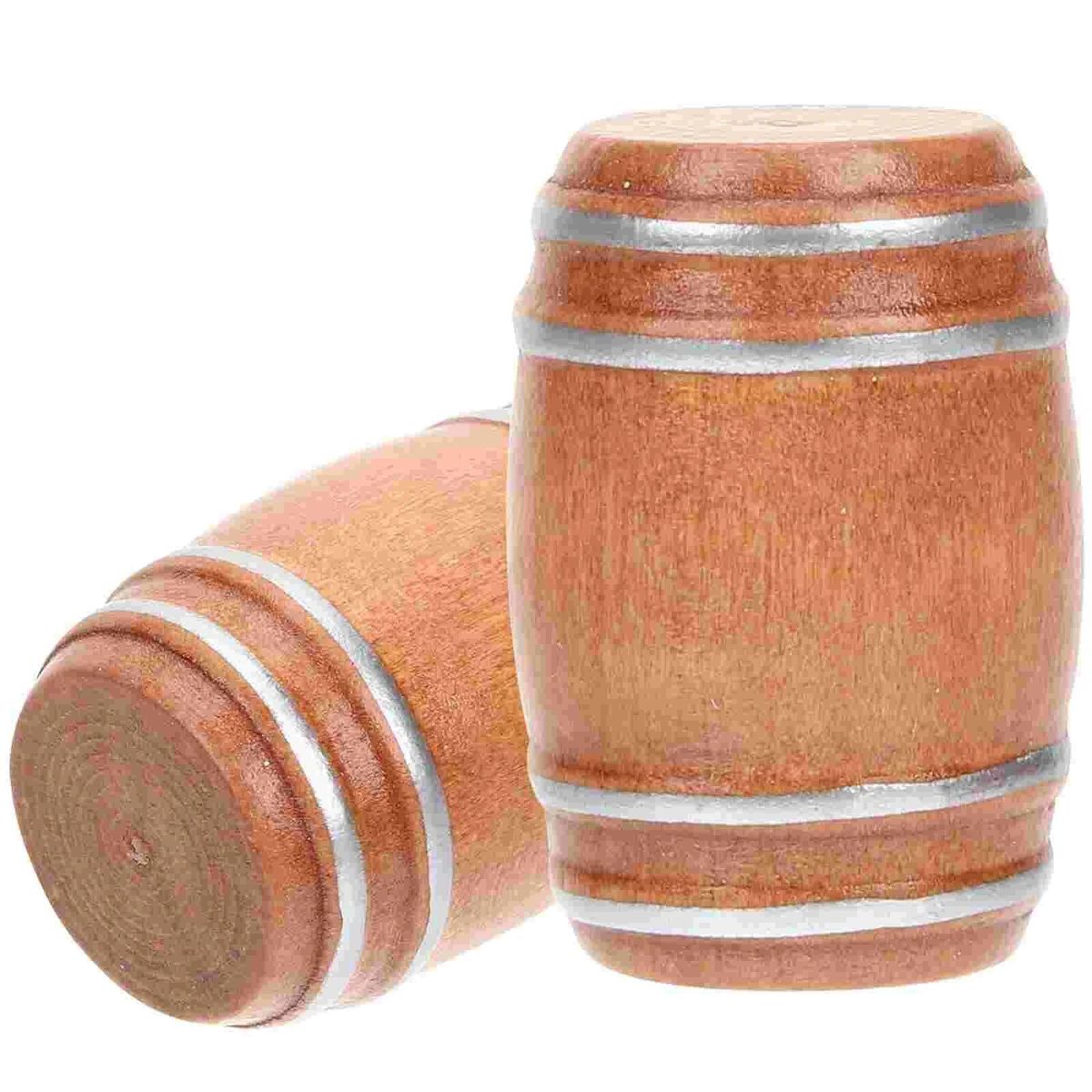 2 Pcs Mini Accessories Beer Barrel Tiny House Ornament Miniature Figurines Pocket Barrels Models Adornment Wooden Child